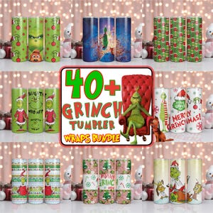 Mais de 40 pacotes de envoltório de copo de Natal Grinch, designs de Natal Grinch, envoltório de copo magro de 20 onças, sublimação digital PNG, download instantâneo