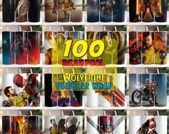 Pacchetto di adesivi per bicchieri termici Deadpool e Wolverine / Stampa a sublimazione PNG da 20 oz (download digitale)