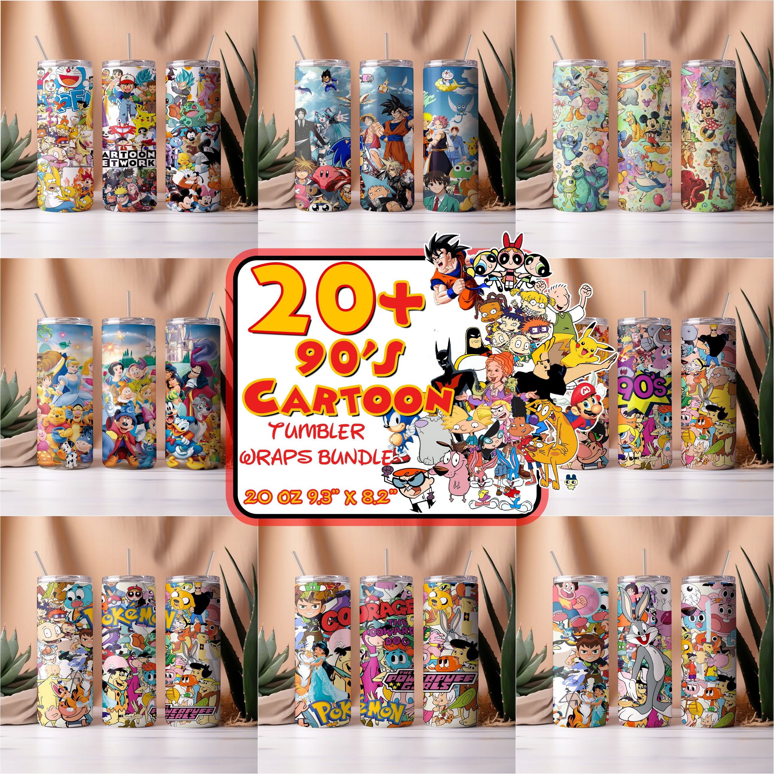 20+ Cartoon 90er Jahre Becher Wrap Bundle | 20 oz Cartoon Tumbler PNG Bild Sublimation | 90er Jahre Cartoon Animierte Becher | Cartoon Wrap Design