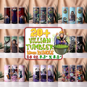 Paquete de envoltorios para vasos con más de 20 villanos, vaso malvado, diseño de envoltorio para vasos de Halloween, vaso de 20 oz con temática de chicas malas de villanos, diseños de sublimación de villanos