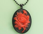 Red and Black Rose Cameo Necklace with Black Setting