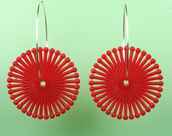 Vintage Red Spiral Lucite Hoop Earrings