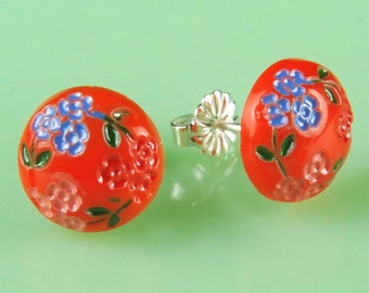 Vintage 1940s Orange Japanese Glass Post Earrings