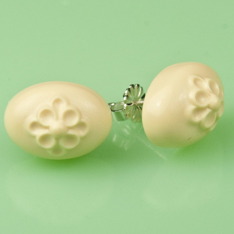 Vintage Celluloid Ivory Flower Post Earrings image 1