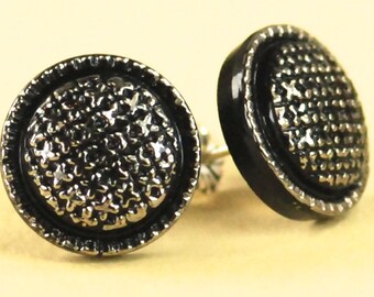 Vintage Silver and Black Swirl Czech Glass Post Earrings - Limited