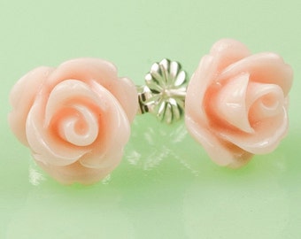 Pink  Rose Button Post Earrings