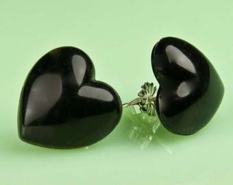Vintage  Black Heart Button Post Earrings