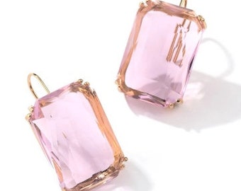 Pink Transparent Gold and Gem Earrings Hanging Geometric Square Acrylic Drop Dangle