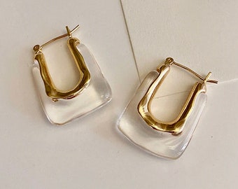 Transparent Resin Lucite Hoop Earrings