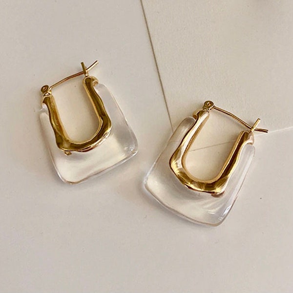 Transparent Resin Lucite Hoop Earrings