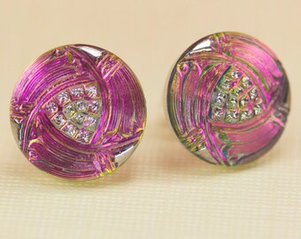 Silver and Rose Tone Czech Glass Post Earrings