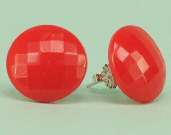 Vintage Red Glass 1940's Faceted Post Earrings