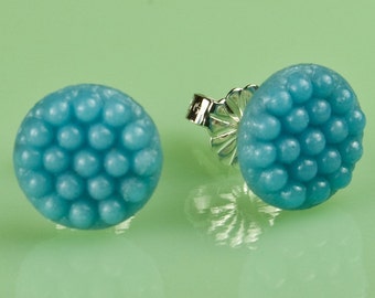 Vintage Turquoise Glass Dot Button Post Earrings