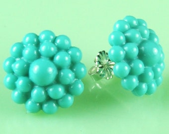 Vintage Turquoise Dotted Lucite Post Earrings