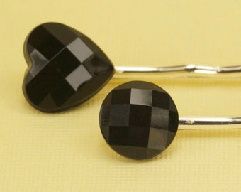 2 Vintage Black Faceted 1940s Button Hairpins