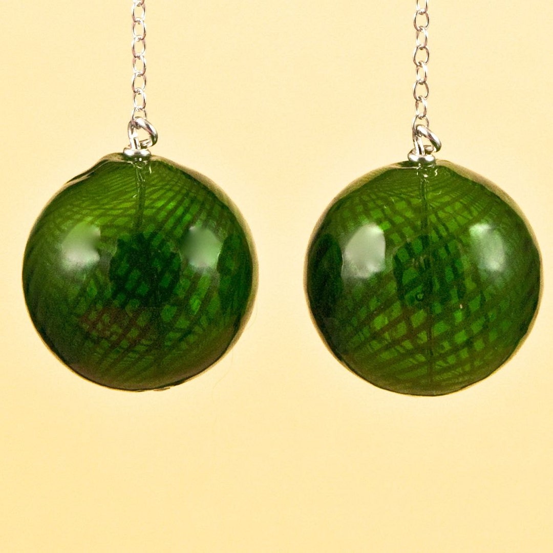 Vintage Blown Glass Green Ball Drop Earrings Etsy