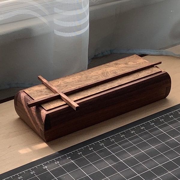 Solid Walnut Jewelry Box in the Style of a Sushi Box for Keepsakes, Rings, Necklaces, Watches, Bracelets