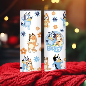 Blue Dog Family Gifts, Custom Tumblers, Reusable Bottle Gift, Bluey Characters, Gift for Son,Gift for Daughters,Cartoon Lover Christmas Gift