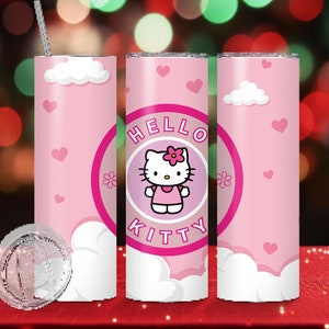 Hello Cat Tumbler Gift, Pink Tumbler, 20oz Custom Skinny Tumbler, H Kitty Slim Tumbler Gift, Kawaii Cat, Gift for Daughter, Girls Christmas