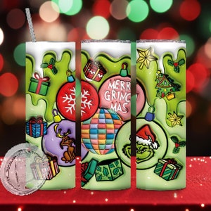 Merry Grinchmas Tumbler, Grinch Family, Grinch Water Bottle, 20oz Reusable Tumbler Gift, Christmas Gift, Merry Christmas, Gift Box,XMAS Tree