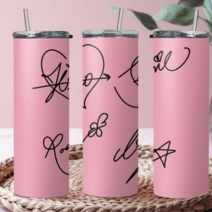 Pink Tumbler for Daughter, Black and Pink  Singers Signatures, Cute Pink Tumbler Gift for KPOP Lovers, Fan Sister Gift,Reusable Water Bottle