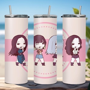 Custom Reusable Tumbler for Fan Girls, Pink Tumbler Gifts, KPOP Lovers Gift, Blackpink Members Tumbler, KPOP Inspired Water Bottle for XMAS