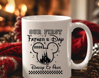 Our First Father's Day Coffee Mug, Personalized Disney Gift For Dad, Daddy Tea Cup