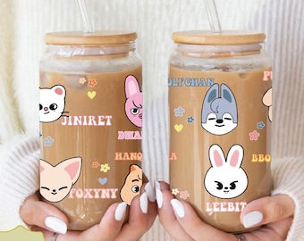 SKZOO Glass Can, Stray Kids Iced Coffee Cup, Kpop Fan Gift, SKZ Cartoon Characters