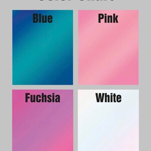 May include: Color chart with four squares showing different colors: blue, pink, fuchsia, and white.