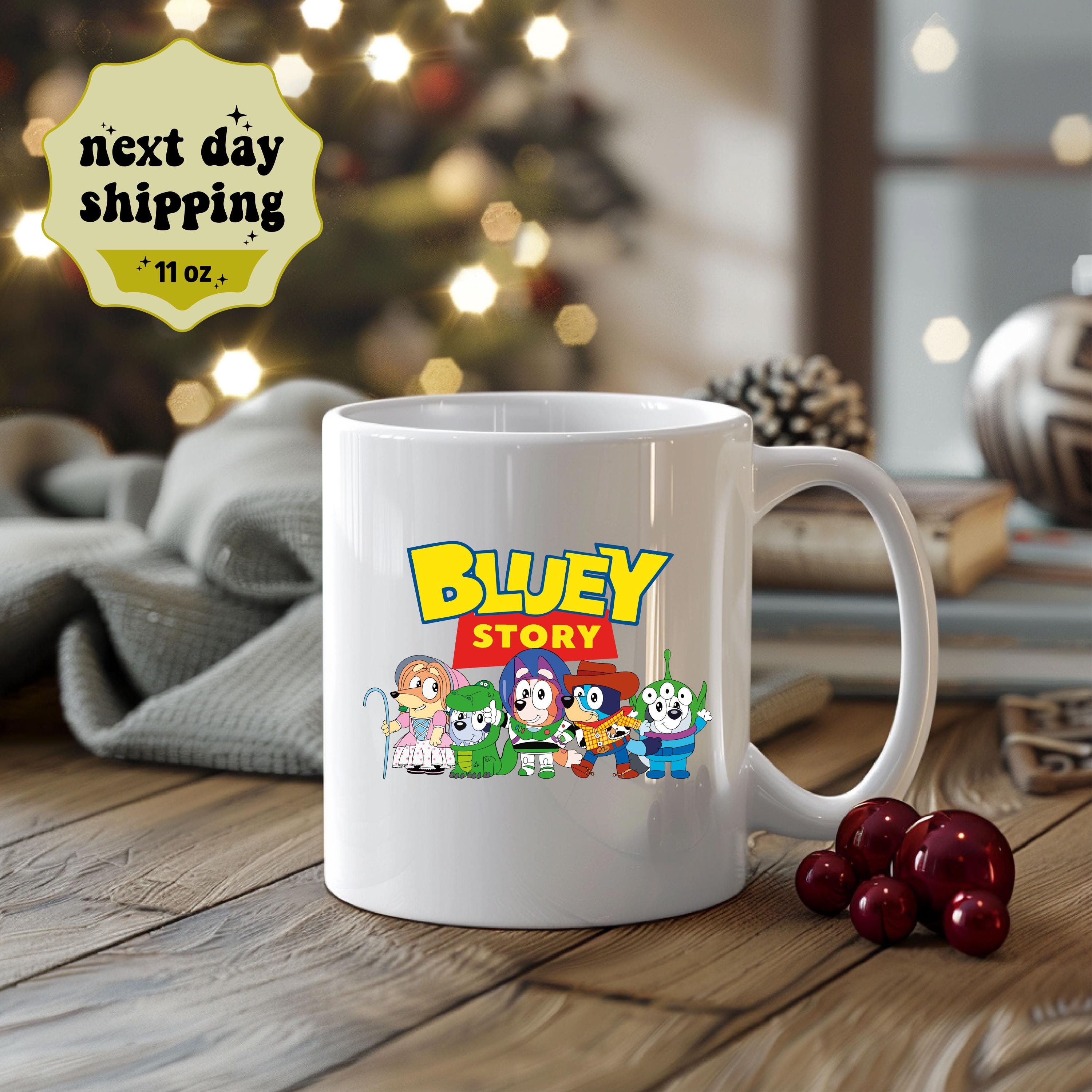 Bluey Story Mug, Blue Dog Cartoon Design 11oz Tea Cup, Bluey Family ...