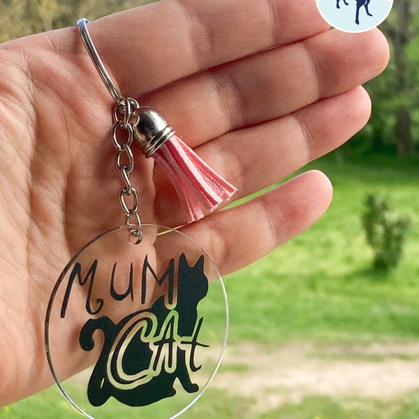 Porte-clés acryliques transparents avec pompom, design unique, pour les femmes qui aiment les chats