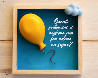 Customizable wooden picture "Up" with balloon and cloud - 12 x 12 cm