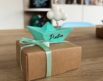 "Orietta" origami boat-shaped photo frame favor, customizable color and text