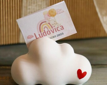 "Dream" cloud-shaped photo frame favor with customizable color and text.