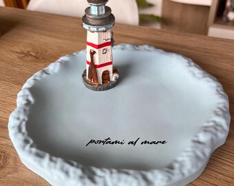 "Lighthouse" tray with hand-painted lighthouse and customizable phrase (plate diameter 20 cm)