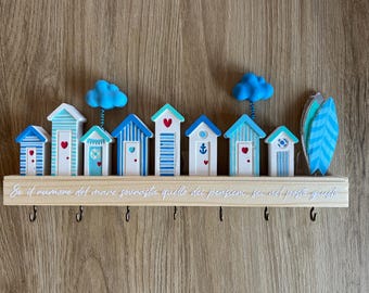 Portachiavi da muro / decorazione "Ocean" con cabine mare e nuvola - XXL (25cm)