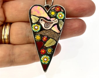 Mosaic Love Heart Pendant Necklace - Berry