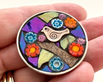 Broche de mosaico floral - Festival de Angela Ibbs Mosaics