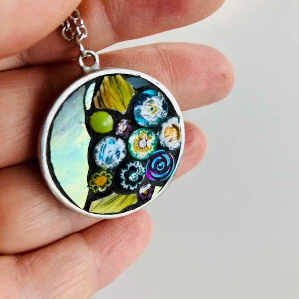 Mosaic Circle Pendant Necklace - Periwinkle by Angela Ibbs