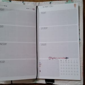 Boho Plain No Arrows COMPLETE SET Inserts with horizontal week-PERSONAL size*midori, fauxdori,calendar, booklet,travelers notebook, journal*