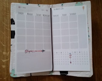 Boho MONTH on 2 Pages Inserts-PERSONAL midori size*midori, fauxdori, calendar, booklet, travelers notebook, journal*