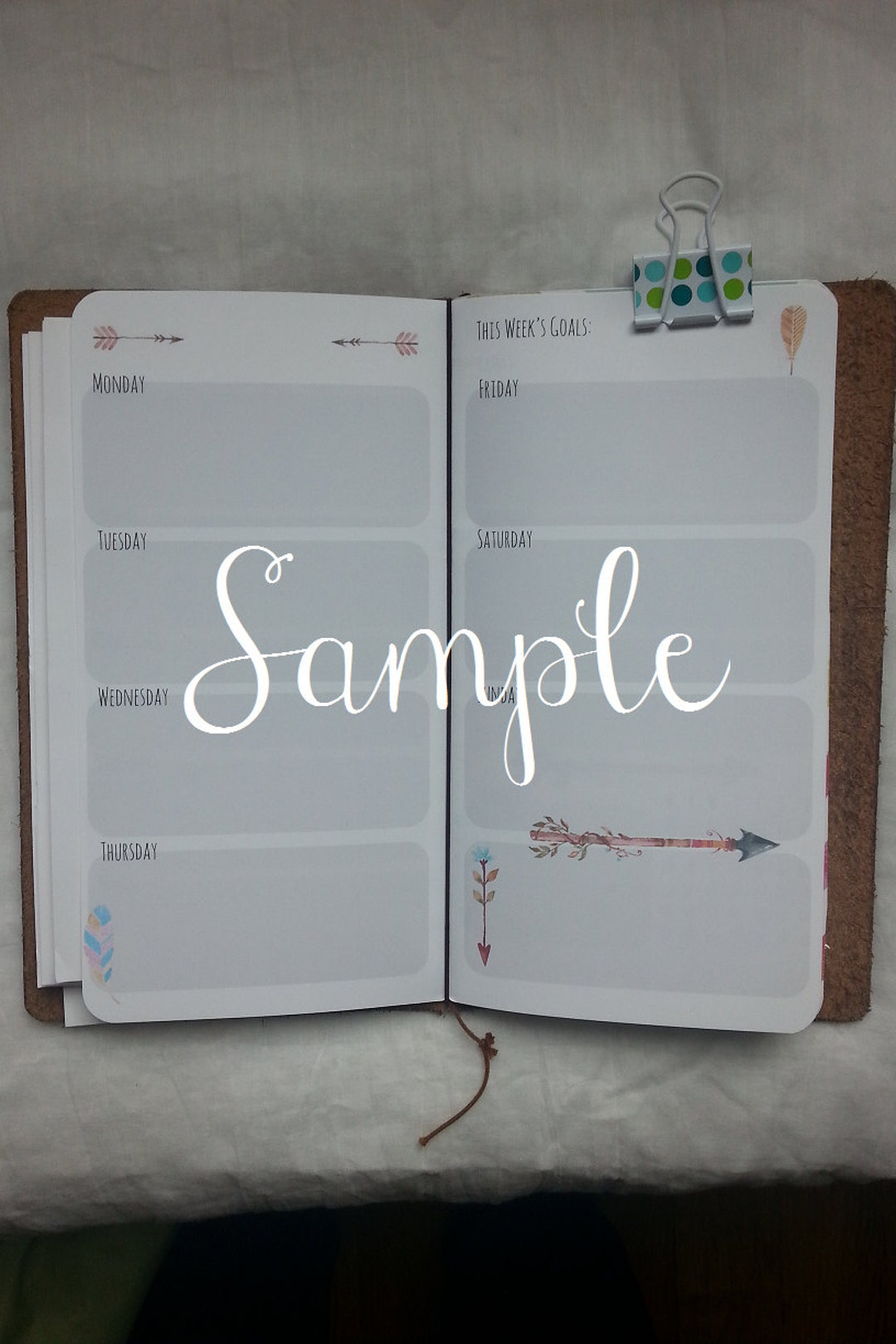 Boho HORIZONTAL WEEK on 2 Pages Planner Insert Printable-wide/cahier ...