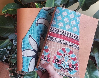 CUSTOM Leather and Kantha cover Folio Traveler's Notebook TN