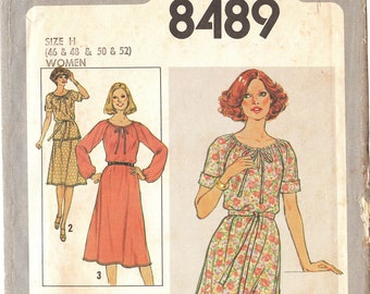 Uncut 1978 Womens DRESS TOP SKIRT Pattern Simplicity #8489 Size 46 48 50 52 Bust 50 52 54 56 Peasant Style Gathered Neckline Stretch Knits