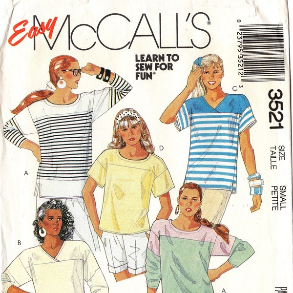 1988 Uncut MISSES KNIT TOPS Pattern McCall's #3521 Size Small 10-12 Bust 32.5"-34" Vintage Sewing Spring/Summer Fashions Yokes Pullover Easy