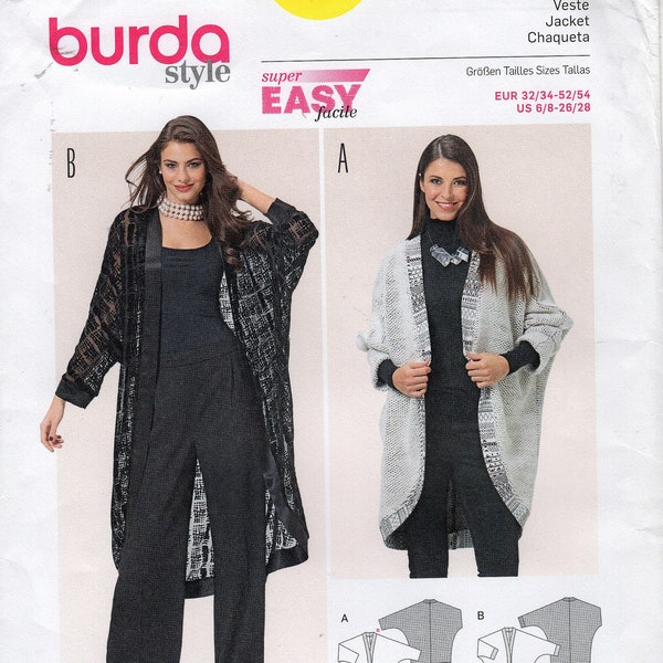 Burda COCOON CARDIGAN Duster JACKET Pattern #6588 Misses Size 6/8 - 26/28 Unused Sewing Spring Fashion