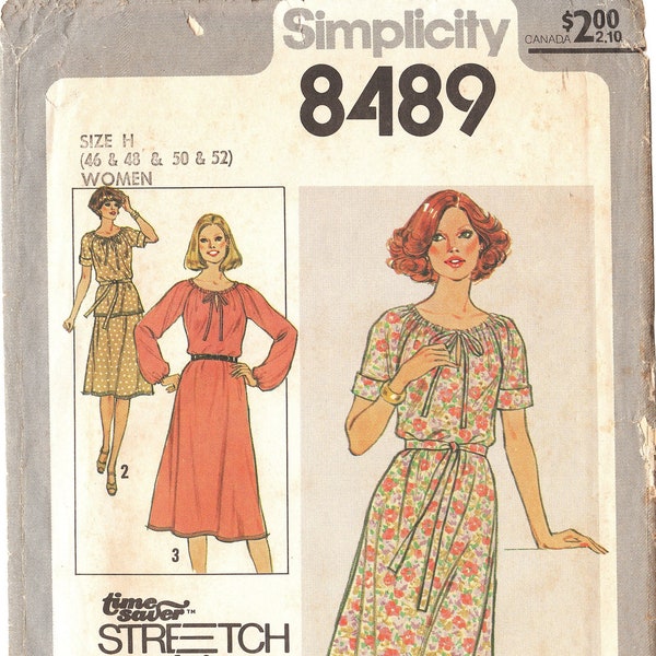 Uncut 1978 Womens DRESS TOP SKIRT Pattern Simplicity #8489 Size 46 48 50 52 Bust 50 52 54 56 Peasant Style Gathered Neckline Stretch Knits