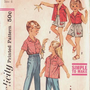 1960's Child's SHIRT Boxer SHORTS PANTS Pattern Simplicity #3944 Size 6 Boys/Girls Cut/Complete w/Transfers "Simple-to-Make" Vintage Sewing