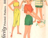 1957 Girls' PANT SHIRT BRA Pattern Simplicity #2101 Size 7 Two Length Pants Pullover Shirt Vintage 1950's Summer Sewing Complete