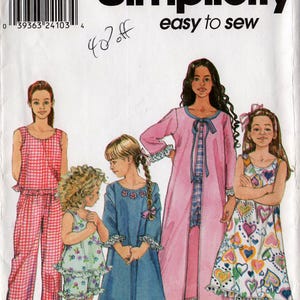 2000 Uncut Girls' SPRING/SUMMER SLEEPWEAR Pattern Simplicity #9292 Size 7-8-10-12-14 PJs Pajamas Robe Nightgown Pullover Ruffles Easy-to-Sew